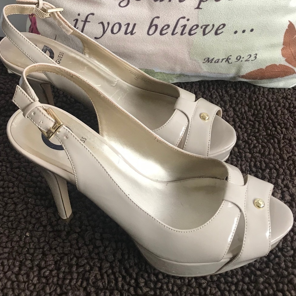 Guess Beidge Patent Leather Open Toe High …